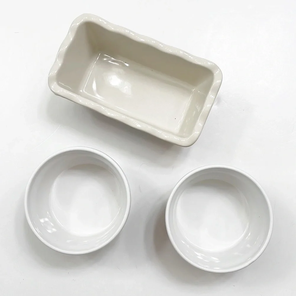 Century Christmas/winter print mini bread pan + two ramekins